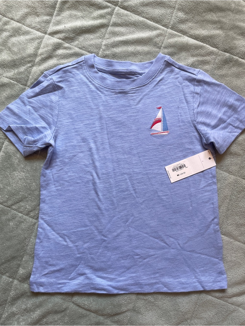 Janie and Jack Light Blue Tee with Sailboat Embroidery